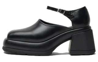 MIISTA Leather Chunky Heel High Heels 8cm Women's Black