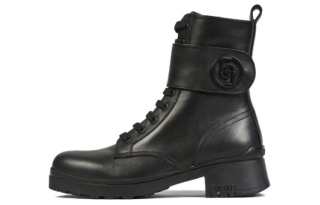 LIU·JO Leather Crew Combat Boots Women's Black
