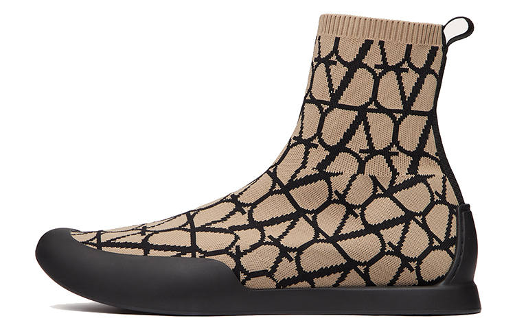 Valentino CITYSHORE V Fabric High top Casual Shoes Men's Beige Black