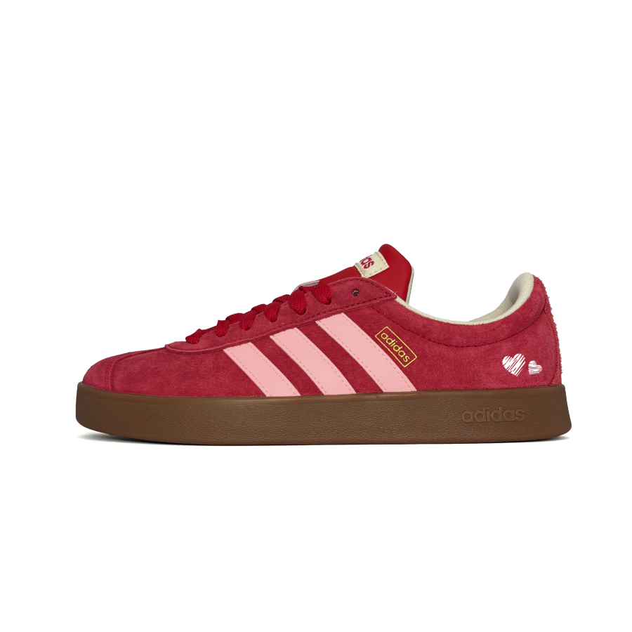 Adidas Adidas Vl Court Classic Pink Heart Synthetic Leather Abrasion Resistant Slip Resistant Low top Skateboard Shoes Unisex