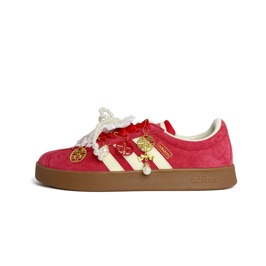 Adidas Adidas Vl Court Classic Forever In Love Synthetic Leather Abrasion Resistant Slip Resistant Low top Skateboard Shoes