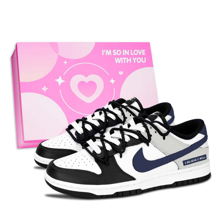 Nike Nike Dunk Black And White Panda, Indigo Letter Elegant Preface Abrasion Resistant Abrasion Resistant Low top