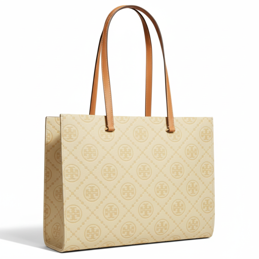 TORY BURCH T Monogram Pebble Leather Handbag Large Women's Yellow
