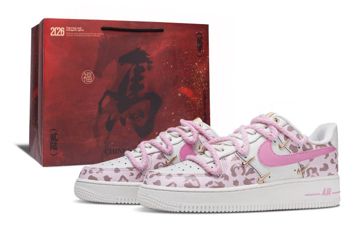 Nike Nike Air Force 1 Pink Leopard Abrasion Resistant Low top Skateboard Shoes Women's Pink