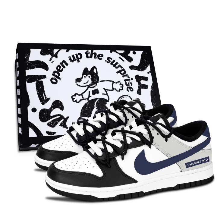Nike Nike Dunk Black And White Panda, Indigo Letter Elegant Preface Abrasion Resistant Abrasion Resistant Low top