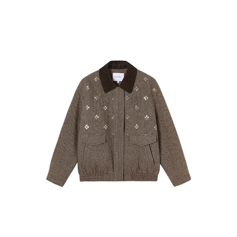 XIANGYING Cropped Coats Women's Coffee Lapel Moderate