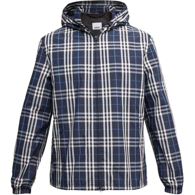 Burberry Jackets Men's Blue Hooded Non Detachable Moderate Other