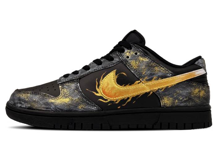 Nike Nike Dunk Low top Skateboard Shoes Unisex Black Gold