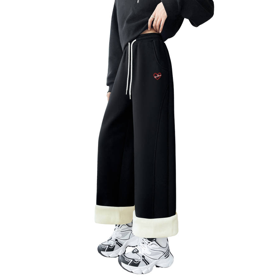 Tonlion Casual Pants Women's Thickened And Fleece Lined Wide Leg Pants