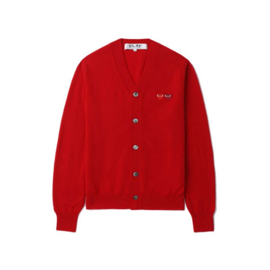 CDG Play Knitwear Unisex Red V Neck Moderate