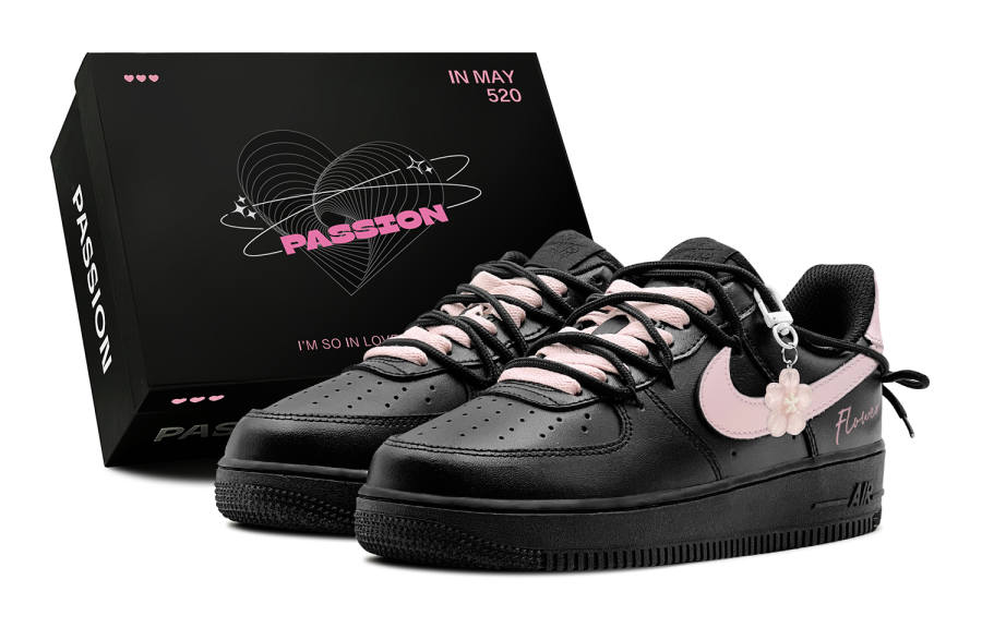 Nike Nike Air Force 1 GS Black Warrior, Couple's, Romantic Favor, Pink Love Floral, Deconstruction Design Low top
