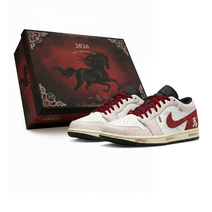 Jordan Jordan Air Jordan 1 Low CNY Horse Year, Three Times Lab, Red Seal Greet Horse, Box Abrasion Resistant Low top