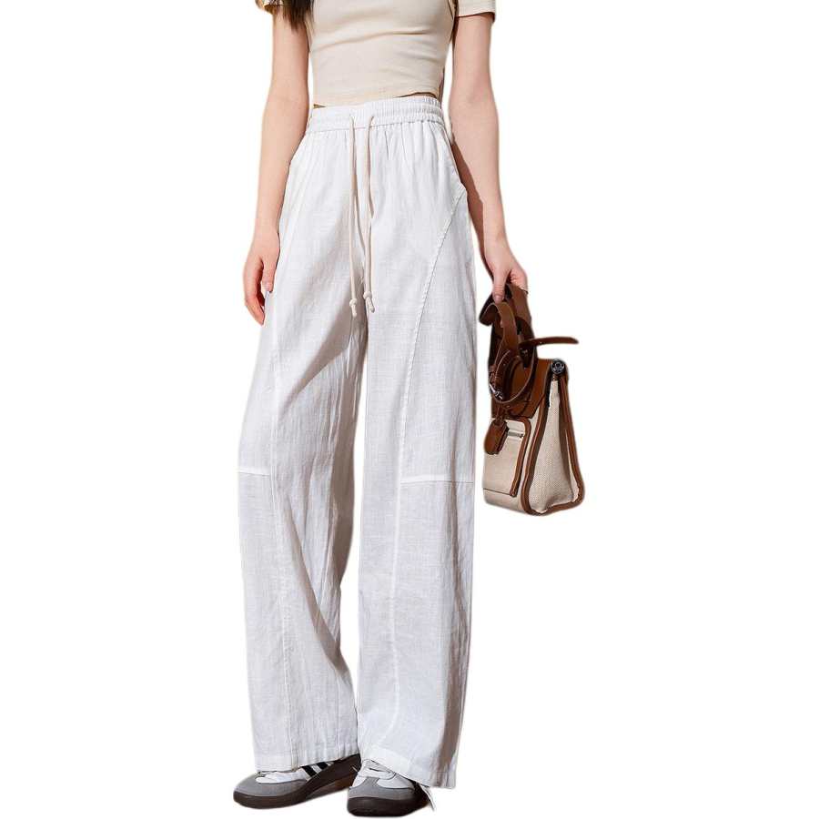 Tonlion Casual Pants Women's White Moderate Wide Leg Pants