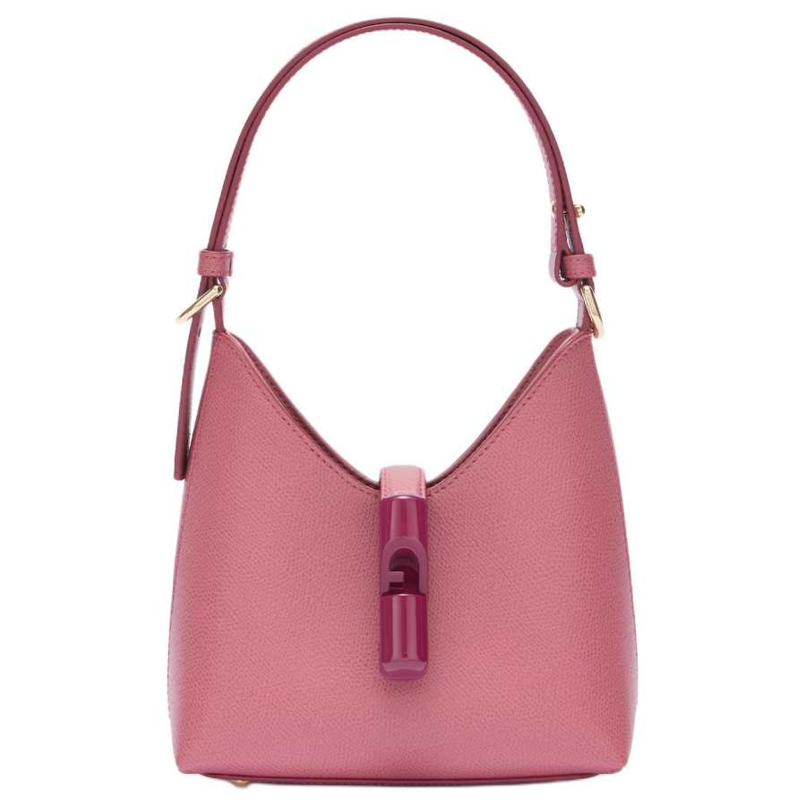 Furla Cow Leather Hobo Bag Handbag Mini Women's Flesh Pink