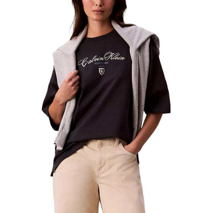 Calvin Klein T Shirts Women's Black Crew Neck Moderate Straight Fit