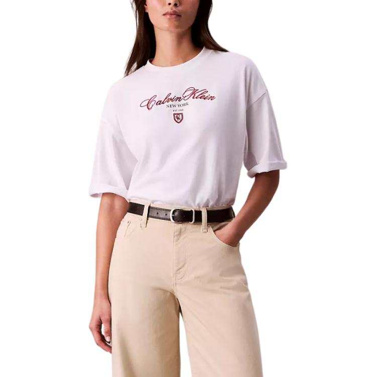Calvin Klein T Shirts Women's Bright White Crew Neck Moderate Straight Fit