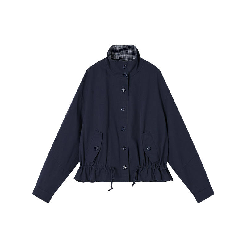 XIANGYING Jackets Women's Navy Blue Stand Collar Moderate