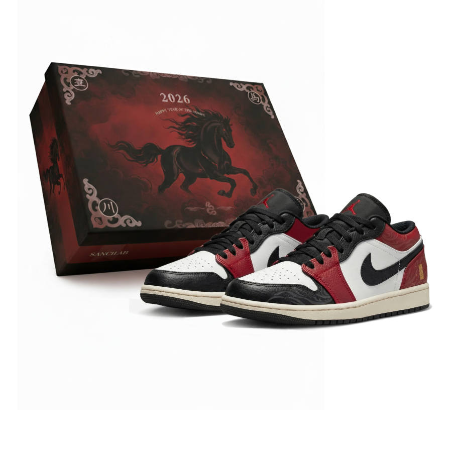 Jordan Jordan Air Jordan 1 Low CNY Horse Year, Three Times Laboratory, Red Mark Racing Horse, Box Abrasion Resistant