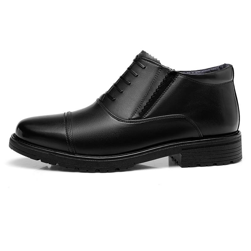 QIANGREN 3515 Thermal Wool Insulated Shoes Genuine Leather Three Piece High Top Fleece Lined Dress Shoes Men's Black