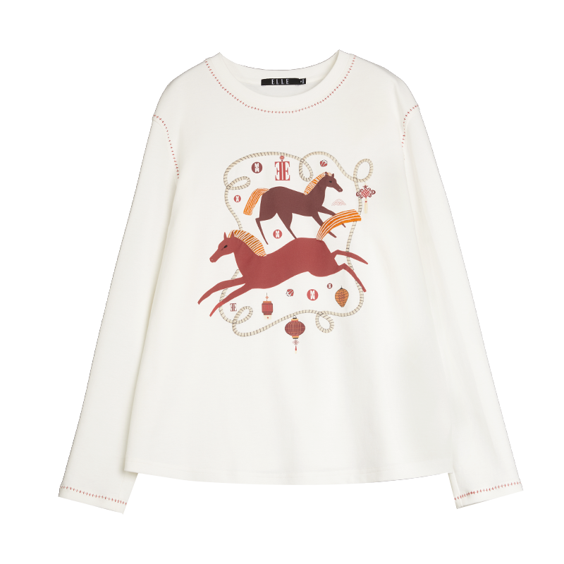 ELLE T Shirts Women's White Crew Neck Moderate Straight Fit
