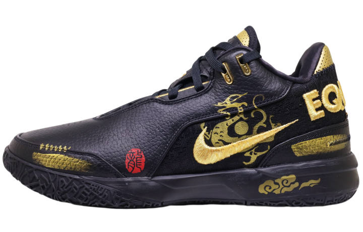 Nike Nike Abrasion Resistant Low top Basketball Shoes Men's Black White Gold