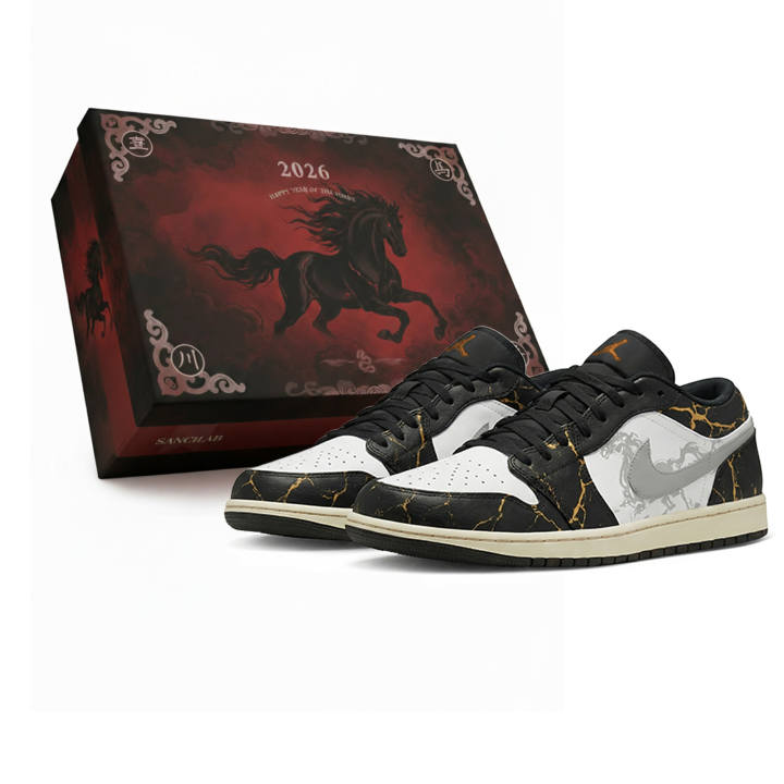 Jordan Jordan Air Jordan 1 Low CNY Horse Year, Three Times Laboratory, Golden Pattern Swift Shadow, Box Abrasion Resistant
