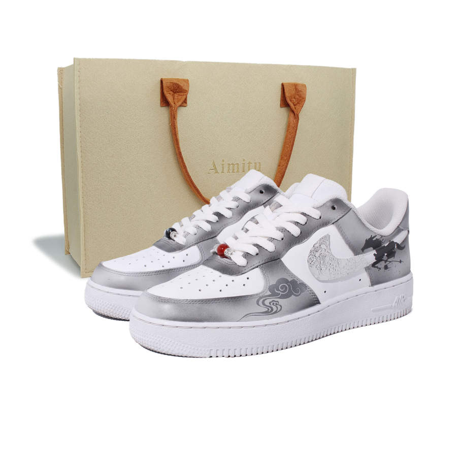 Nike Nike Air Force 1 1978, Ink Horse Illusion Wear resistant And Lightweight Low top Skateboard Shoes Unisex White Gray