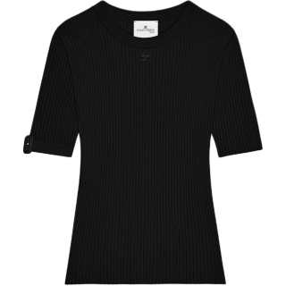 Courreges buckle-detail ribbed-knit T-shirt