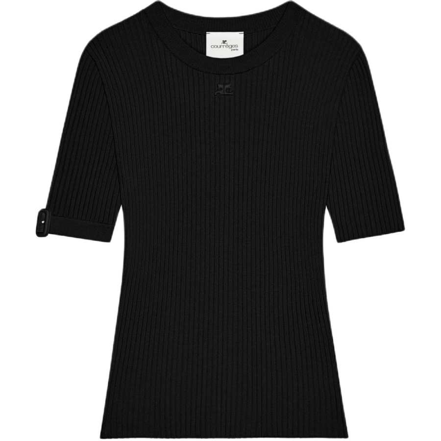 Courreges buckle-detail ribbed-knit T-shirt