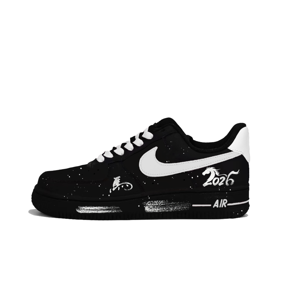 Nike Nike Air Force 1 New Journey On Horseback Abrasion Resistant Low top Skateboard Shoes Unisex Black White