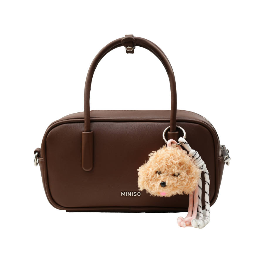 MINISO Artificial Leather Boston Bag, Shoulder Bag, Crossbody Bag, Handbag Small Women's White/Brown