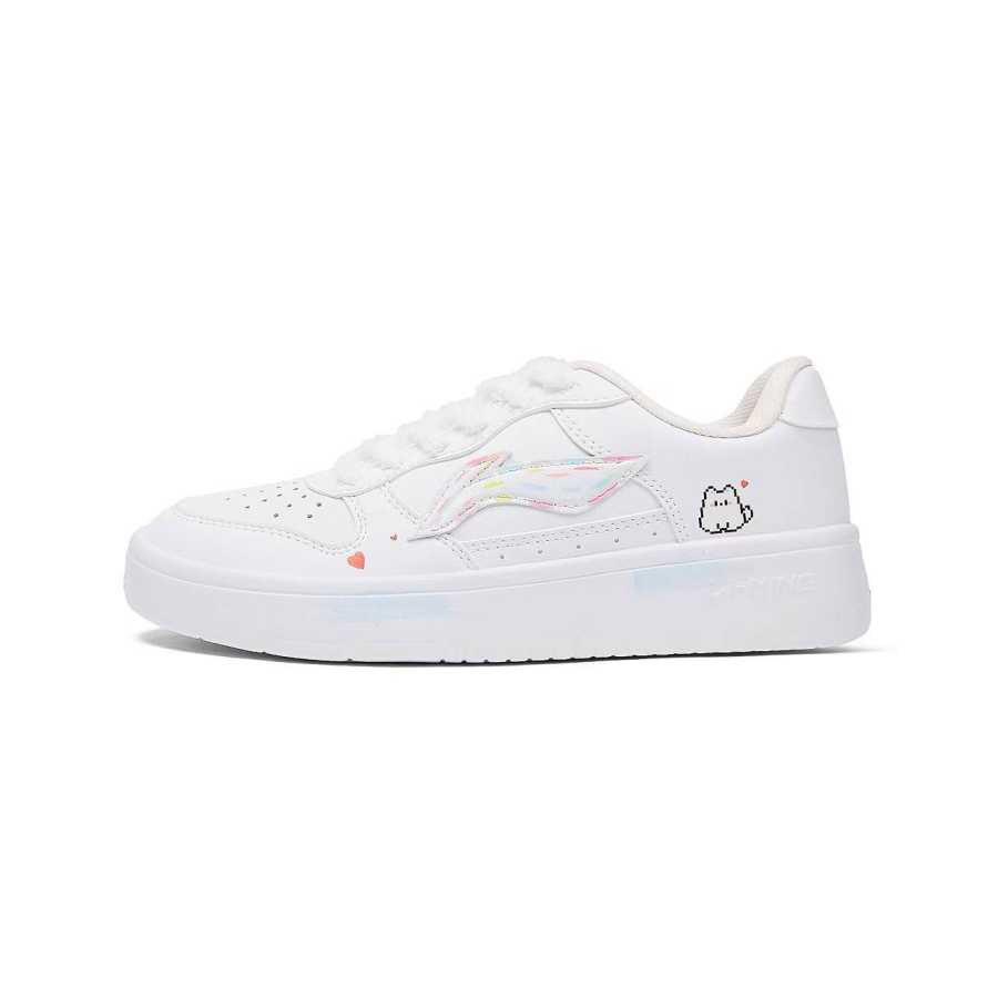 Li-Ning Li Ning Floating Boat Synthetic Leather Cushioning Breathable Slip Resistant Low top Skateboard Shoes Women's White
