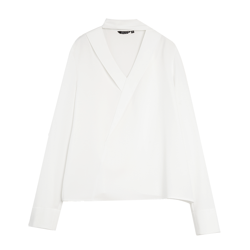 ELLE T Shirts Women's White Ribbon Collar Shirt