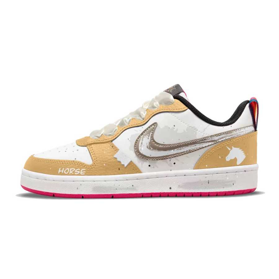 Nike Nike Court Borough Trumpet Home Leather Abrasion Resistant Low top Kids' Skateboarding Shoes Light Yellow Teenagers