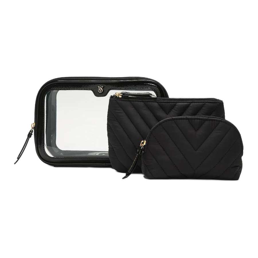 Victoria's Secret Black V Shaped Quilting Makeup Bags Portable Storage