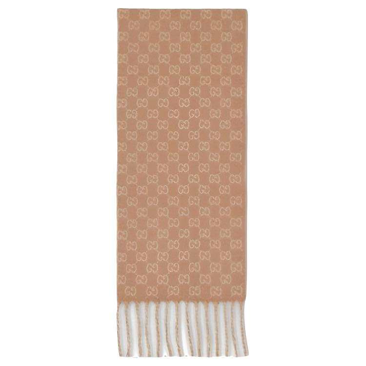 GUCCI Wool Cashmere Knit Scarves Men's Gradient Camel/Beige