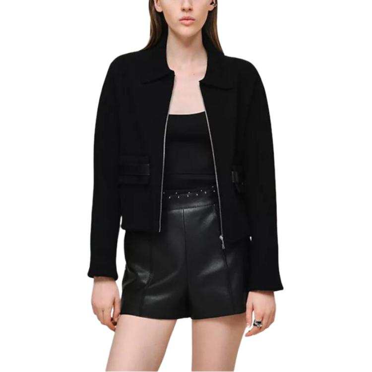 HERMES HERMES Sweaters Women's Black Shirt Collar Moderate Cardigan