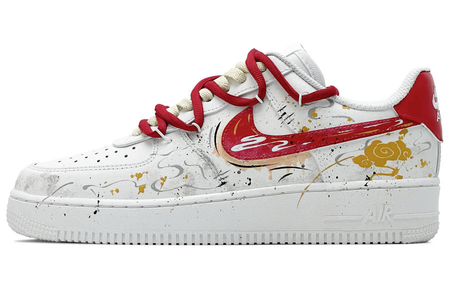 Nike Nike Air Force 1 Abrasion Resistant Low top Skateboard Shoes Men's White Red