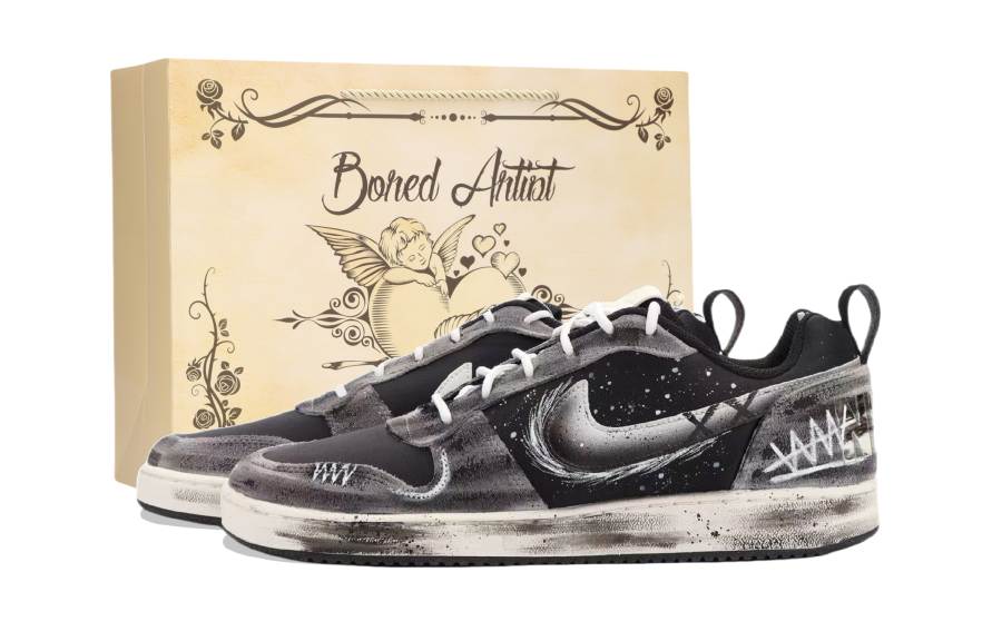 Nike Nike Court Borough Jiang Immersed Moon Slip Resistant Abrasion Resistant Low top Skateboard Shoes Unisex Black White