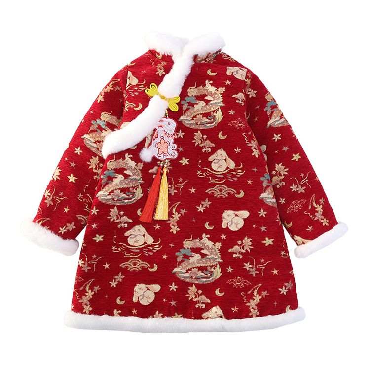 PROTECTCAMEL PROTECTCAMEL Kids Dresses Fur Collar Mid Length