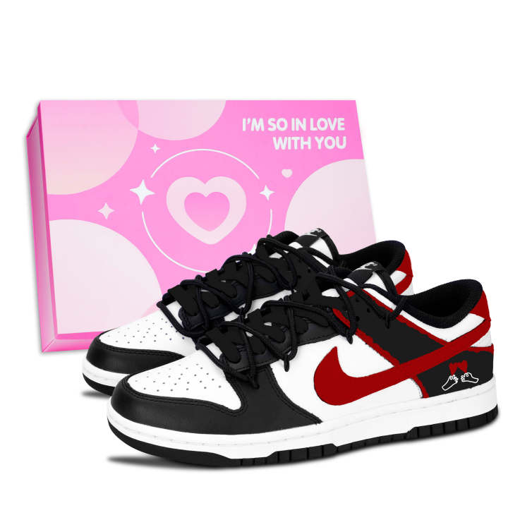 Nike Nike Dunk Black White, Red Black Heart Leather Slip Resistant Abrasion Resistant Low top Skateboard Shoes Unisex Red