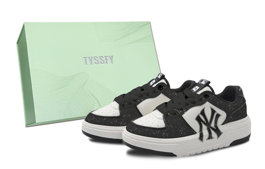 MLB Chunky Liner Starry Sky Arts Pu Abrasion Resistant Breathable Low top Skateboard Shoes Unisex Black White
