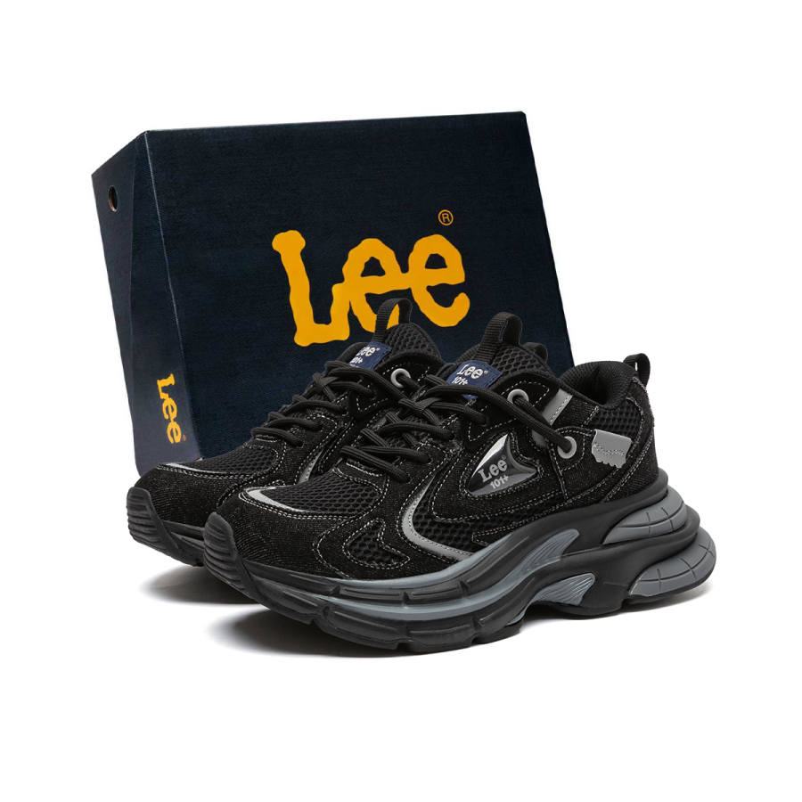 Lee Lee Black Warrior Textile, Synthetic Leather Low top Chunky Sneakers Men's