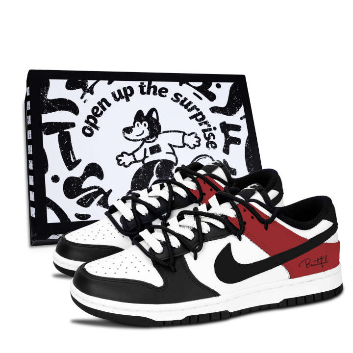 Nike Nike Dunk Black White, Chiya Chic Leather Abrasion Resistant Low top Skateboard Shoes Unisex Red