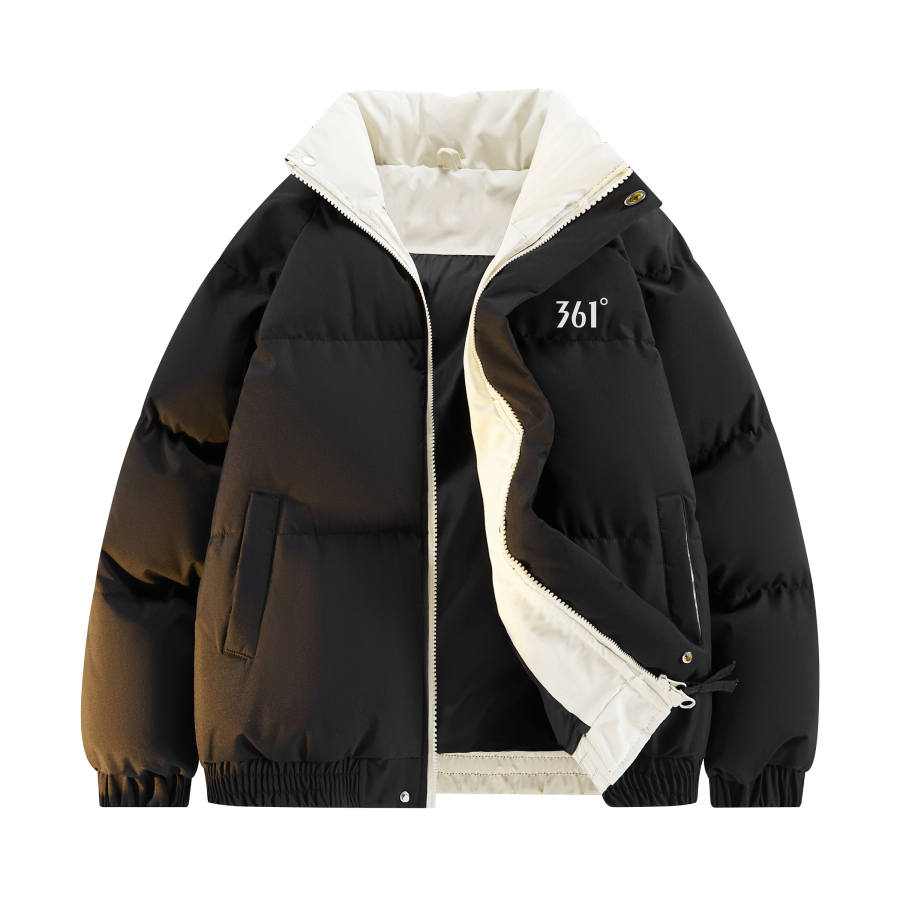 361° 361° Puffer Jackets Unisex Super Black Stand Collar Thickened Puffer Jacket