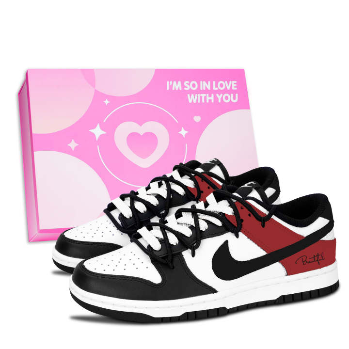 Nike Nike Dunk Black White, Chiya Chic Leather Abrasion Resistant Abrasion Resistant Low top Skateboard Shoes Unisex Red