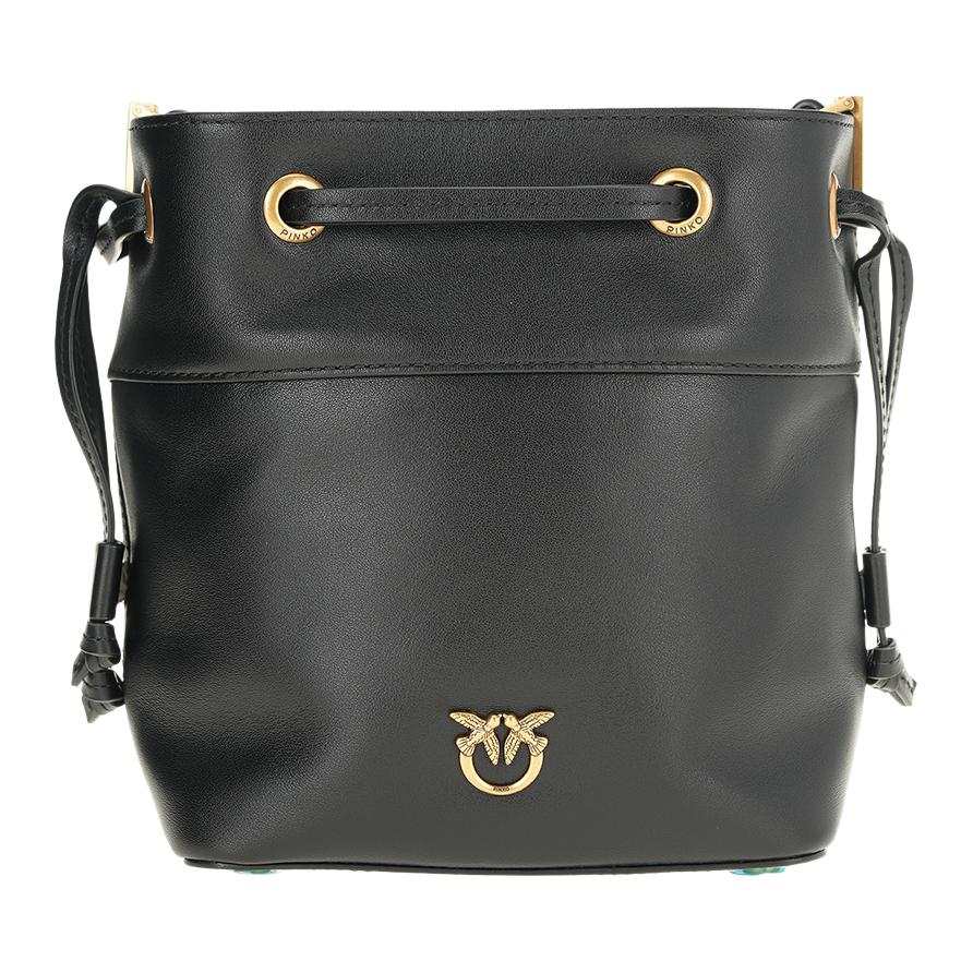PINKO Love Birds Calfskin Bucket Bag, Shoulder Bag Women's Black