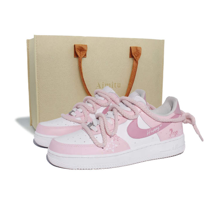 Nike Nike Air Force 1 Carousel Leather Low top Skateboard Shoes Women's Pink White