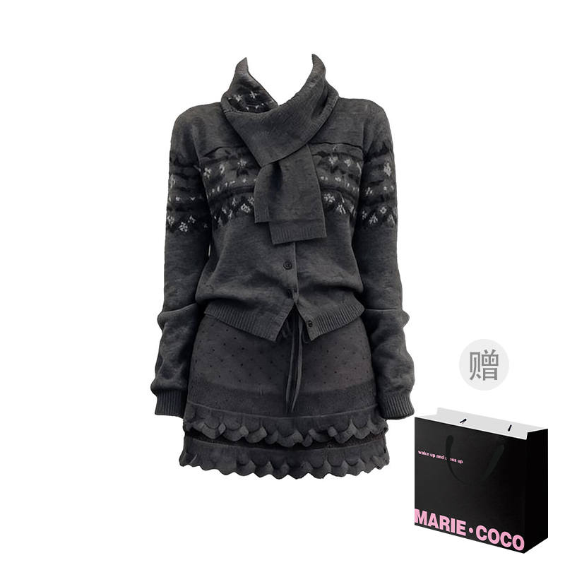 MARIE·COCO Two Piece Skirt Sets Women's Scarf Collar Moderate Short