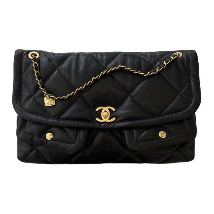 CHANEL Lambskin Shoulder Bag Large Women's Black